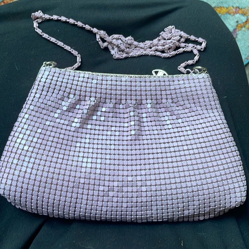 Vintage pink mesh metal cross body purse